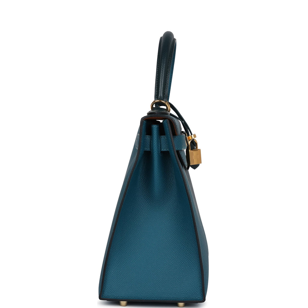 Hermès Kelly Sellier 28 Casaque Vert Cypres and Vert Bosphore Epsom Gold Hardware