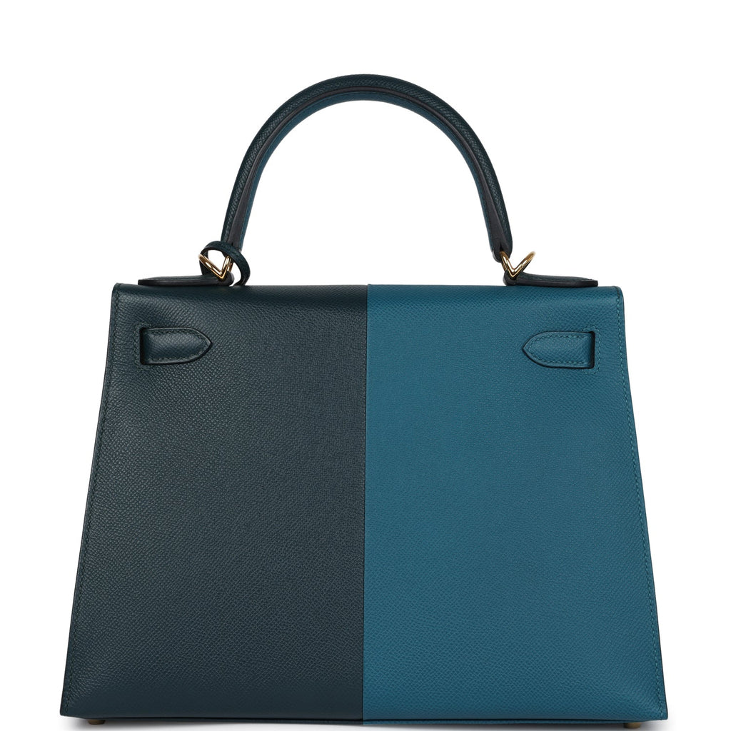 Hermès Kelly Sellier 28 Casaque Vert Cypres and Vert Bosphore Epsom Gold Hardware