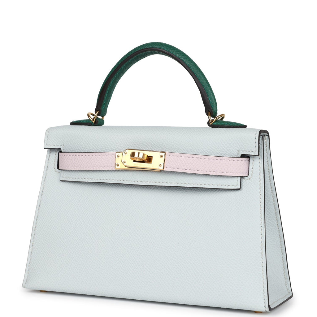 Hermès Kelly Sellier 20 Tri-color Gris Platine, Mauve Pale and Vert Moyen Epsom Gold Hardware