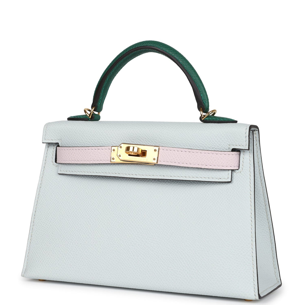 Hermès Kelly Sellier 20 Tri-color Gris Platine, Mauve Pale and Vert Moyen Epsom Gold Hardware