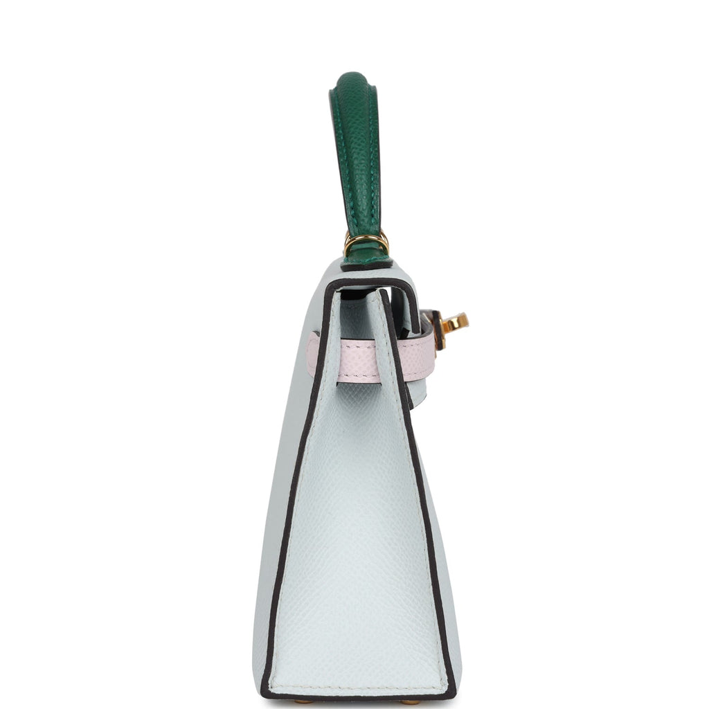 Hermès Kelly Sellier 20 Tri-color Gris Platine, Mauve Pale and Vert Moyen Epsom Gold Hardware