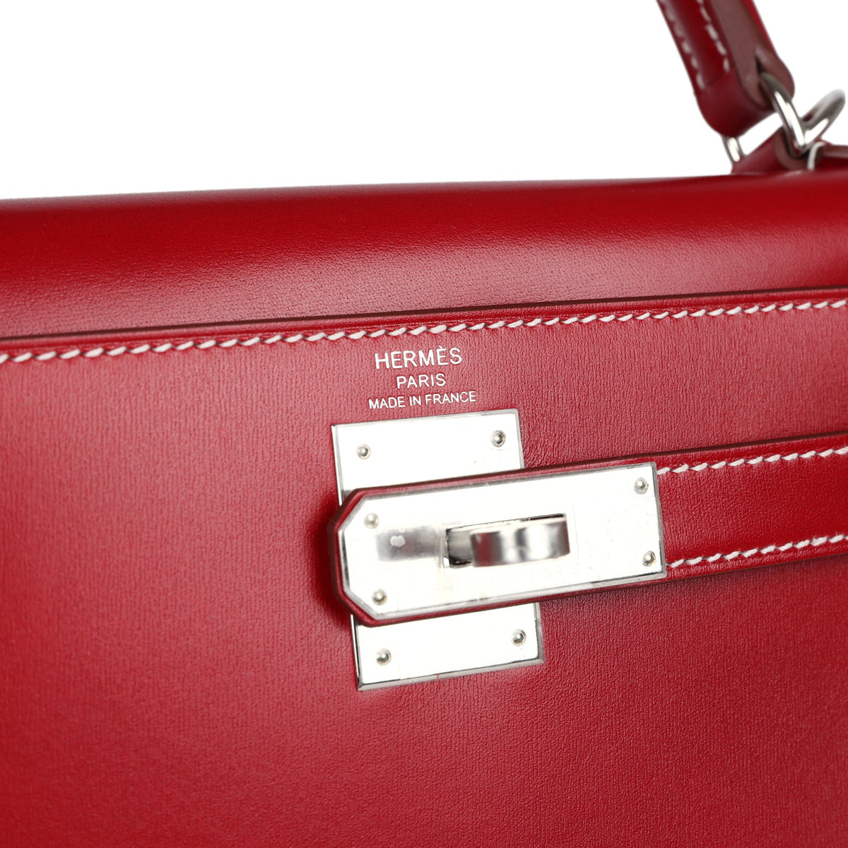 Hermès Kelly Sellier 28 Rouge Piment Box Palladium Hardware