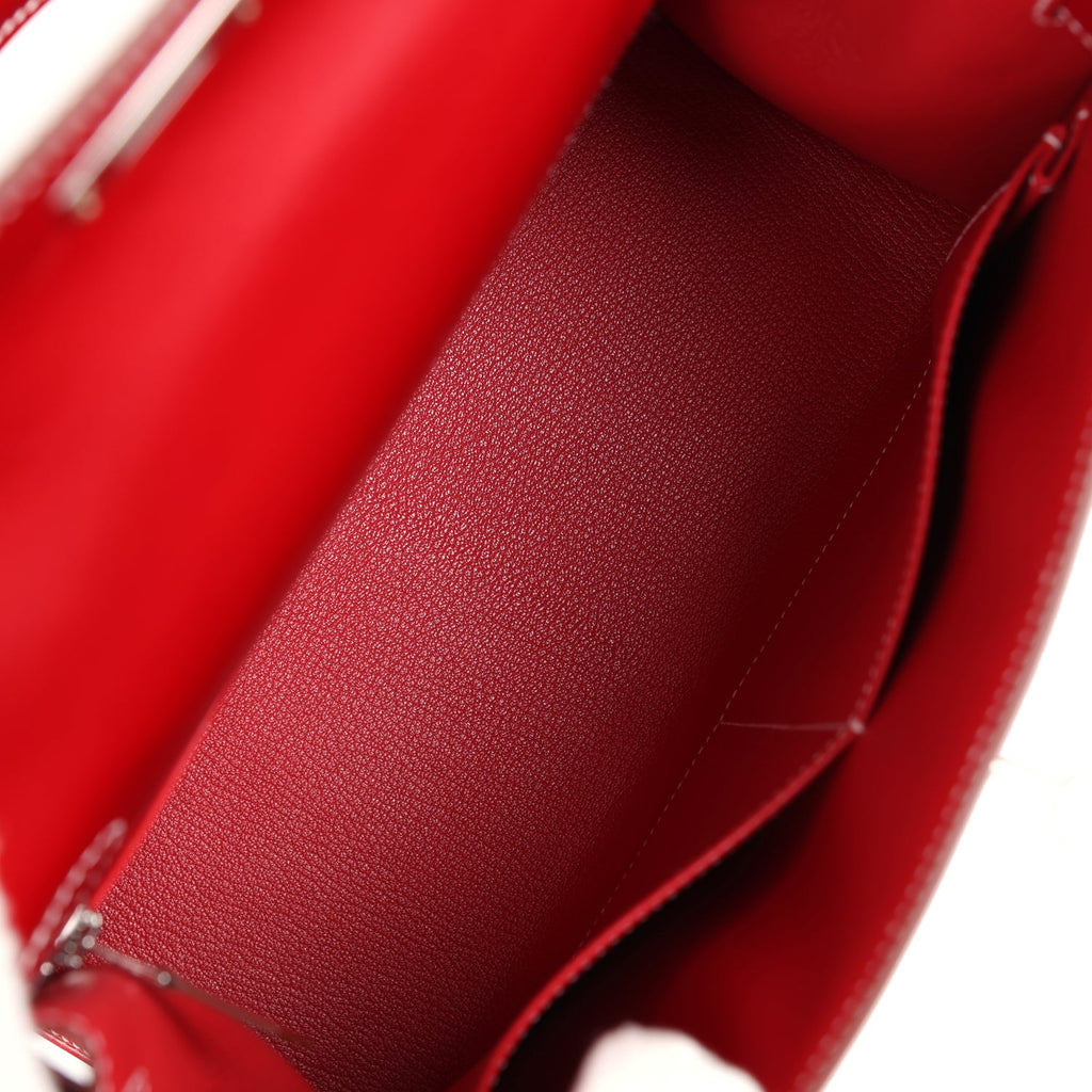 Hermès Kelly Sellier 28 Rouge Piment Box Palladium Hardware