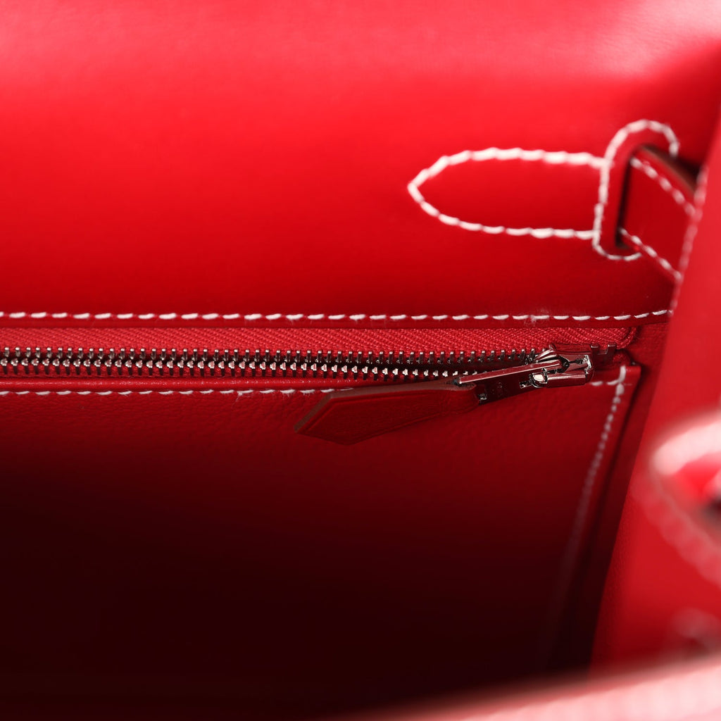 Hermès Kelly Sellier 28 Rouge Piment Box Palladium Hardware