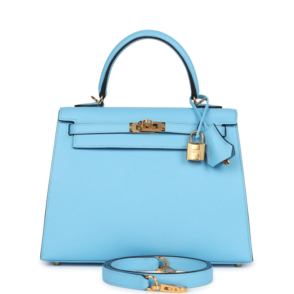 Hermès Kelly Sellier 25 Celeste Epsom Gold Hardware