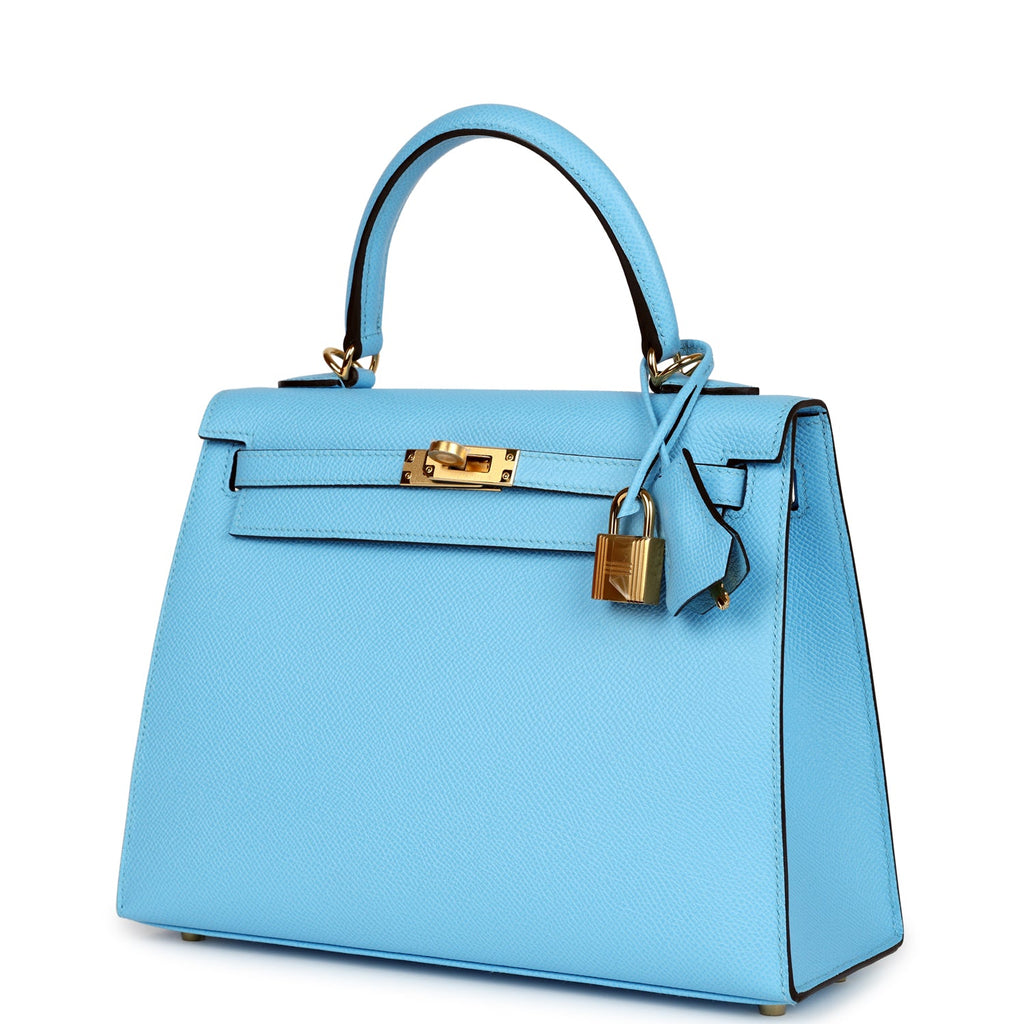 Hermès Kelly Sellier 25 Celeste Epsom Gold Hardware