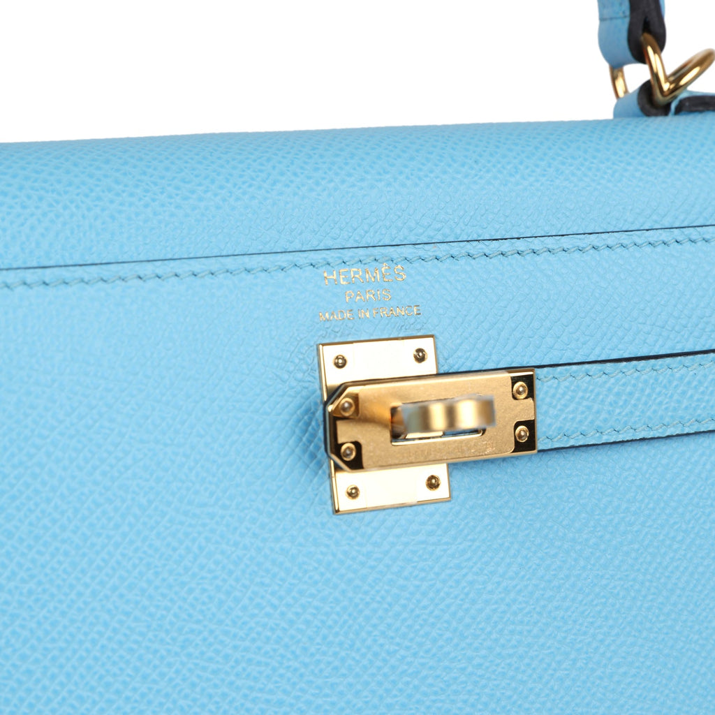 Hermès Kelly Sellier 25 Celeste Epsom Gold Hardware