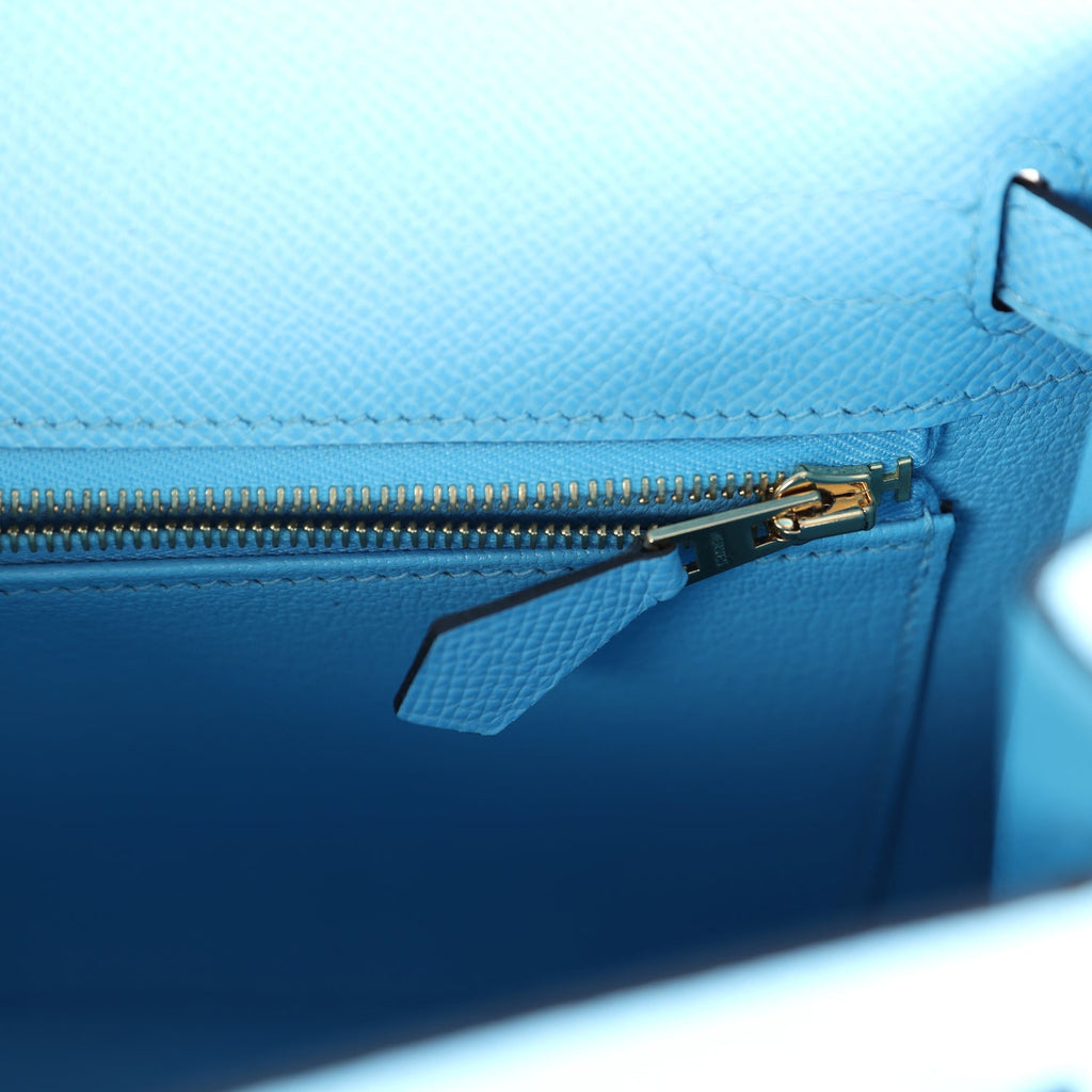 Hermès Kelly Sellier 25 Celeste Epsom Gold Hardware