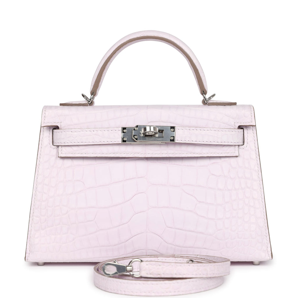 Hermès Kelly Sellier 20 Mauve Pale Boreal Satin Faux Leather Palladium Hardware