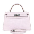 Hermès Kelly Sellier 20 Mauve Pale Boreal Satin Faux Leather Palladium Hardware