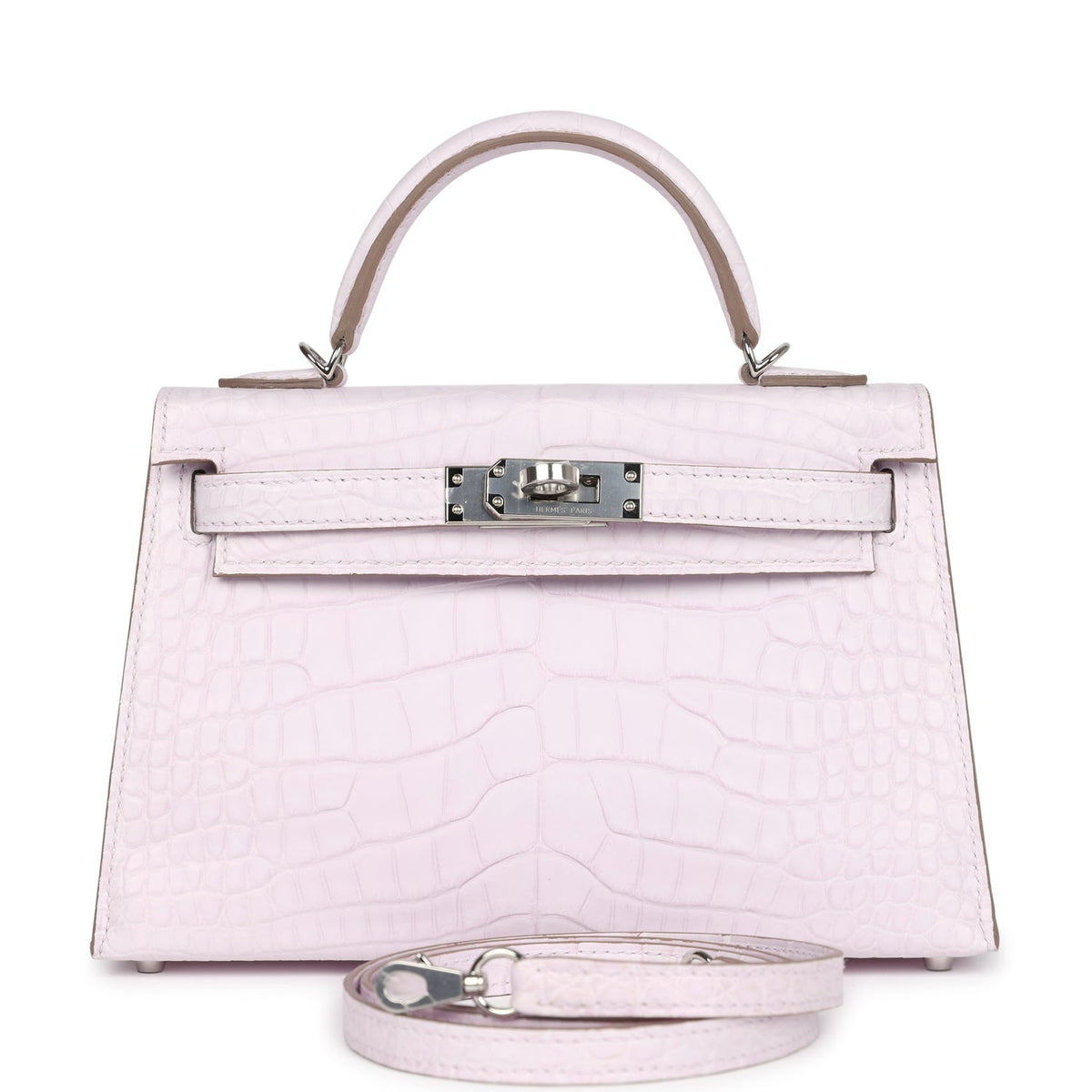 Hermès Kelly Sellier 20 Mauve Pale Boreal Satin Faux Leather Palladium Hardware