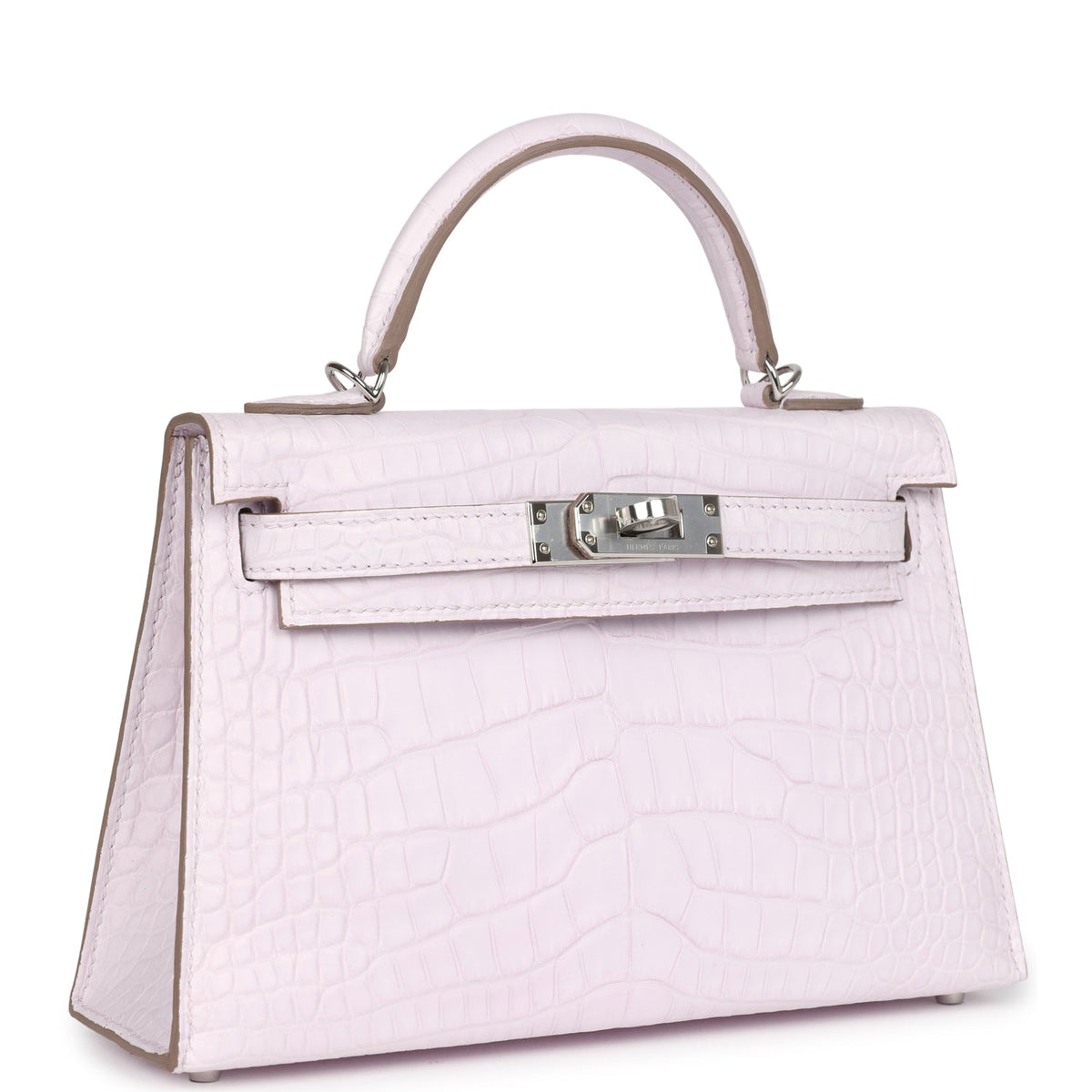 Hermès Kelly Sellier 20 Mauve Pale Boreal Satin Faux Leather Palladium Hardware