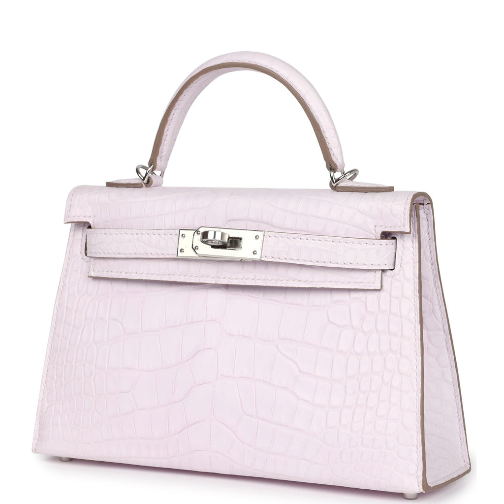 Hermès Kelly Sellier 20 Mauve Pale Boreal Satin Faux Leather Palladium Hardware