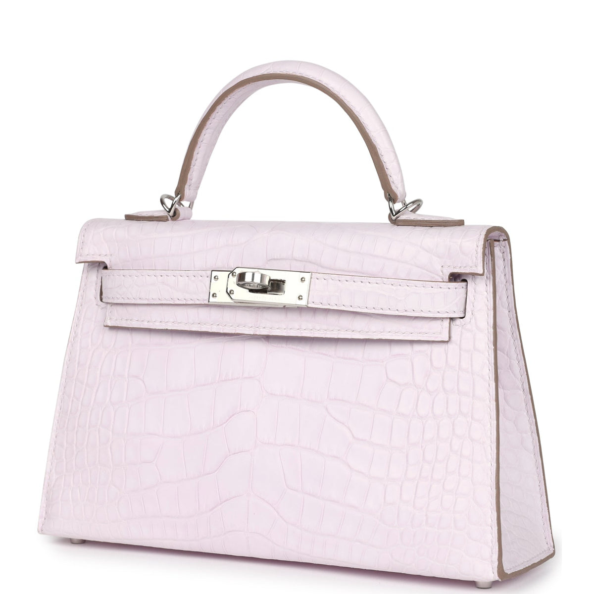 Hermès Kelly Sellier 20 Mauve Pale Boreal Satin Faux Leather Palladium Hardware