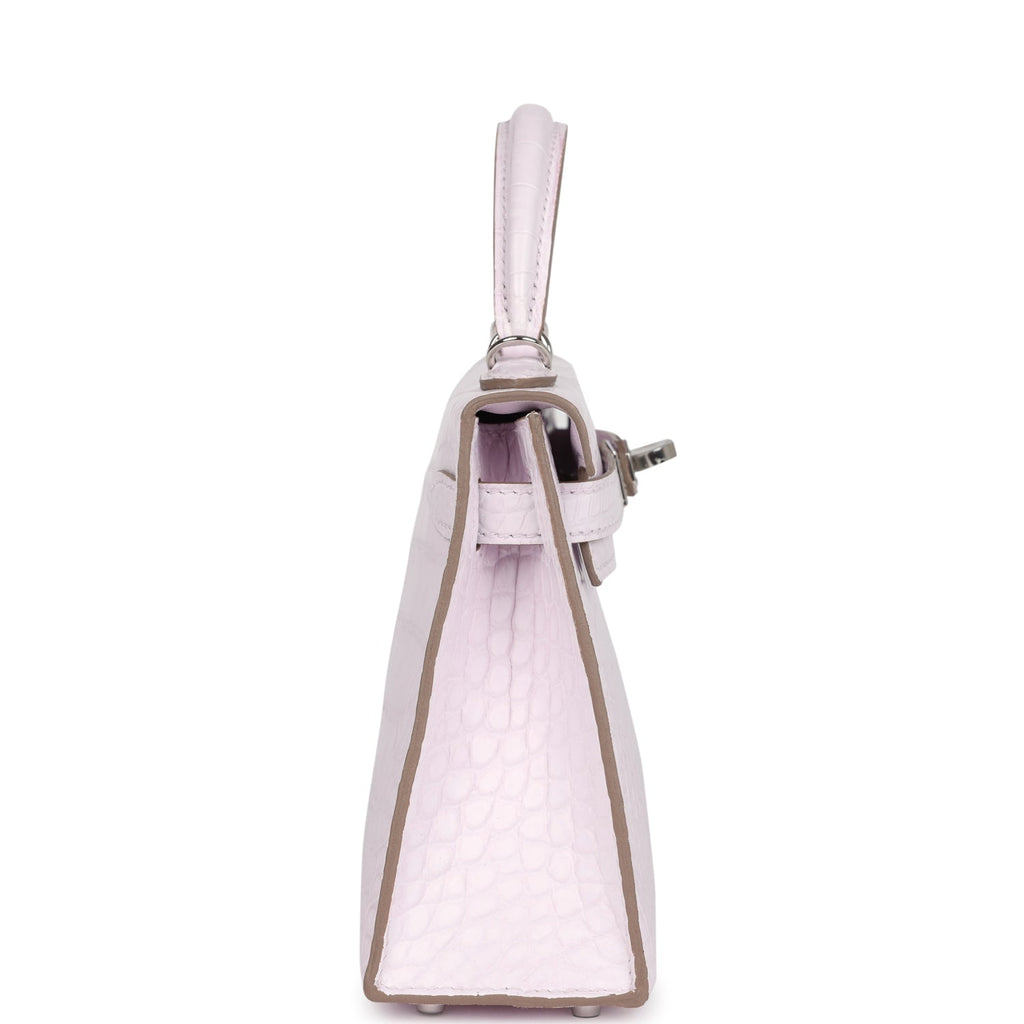 Hermès Kelly Sellier 20 Mauve Pale Boreal Satin Faux Leather Palladium Hardware