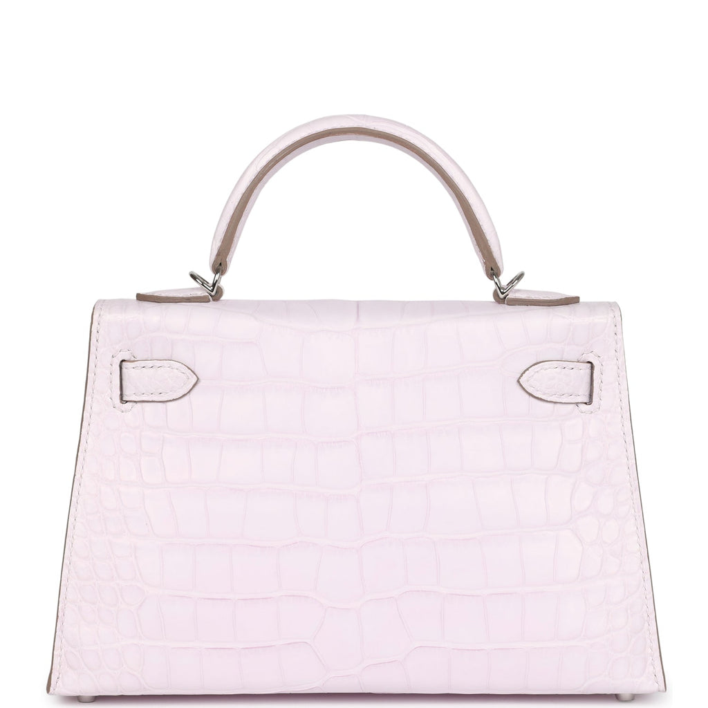 Hermès Kelly Sellier 20 Mauve Pale Boreal Satin Faux Leather Palladium Hardware