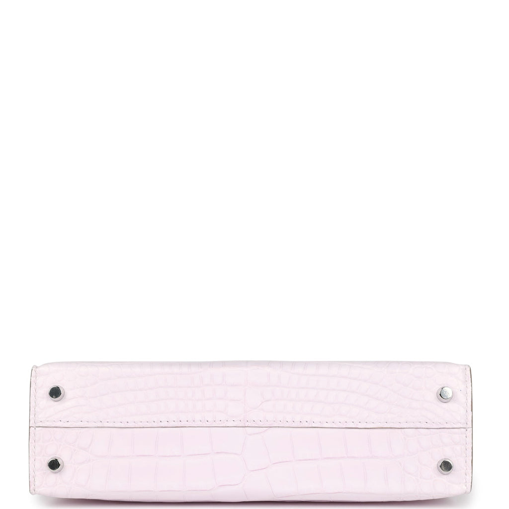Hermès Kelly Sellier 20 Mauve Pale Boreal Satin Faux Leather Palladium Hardware