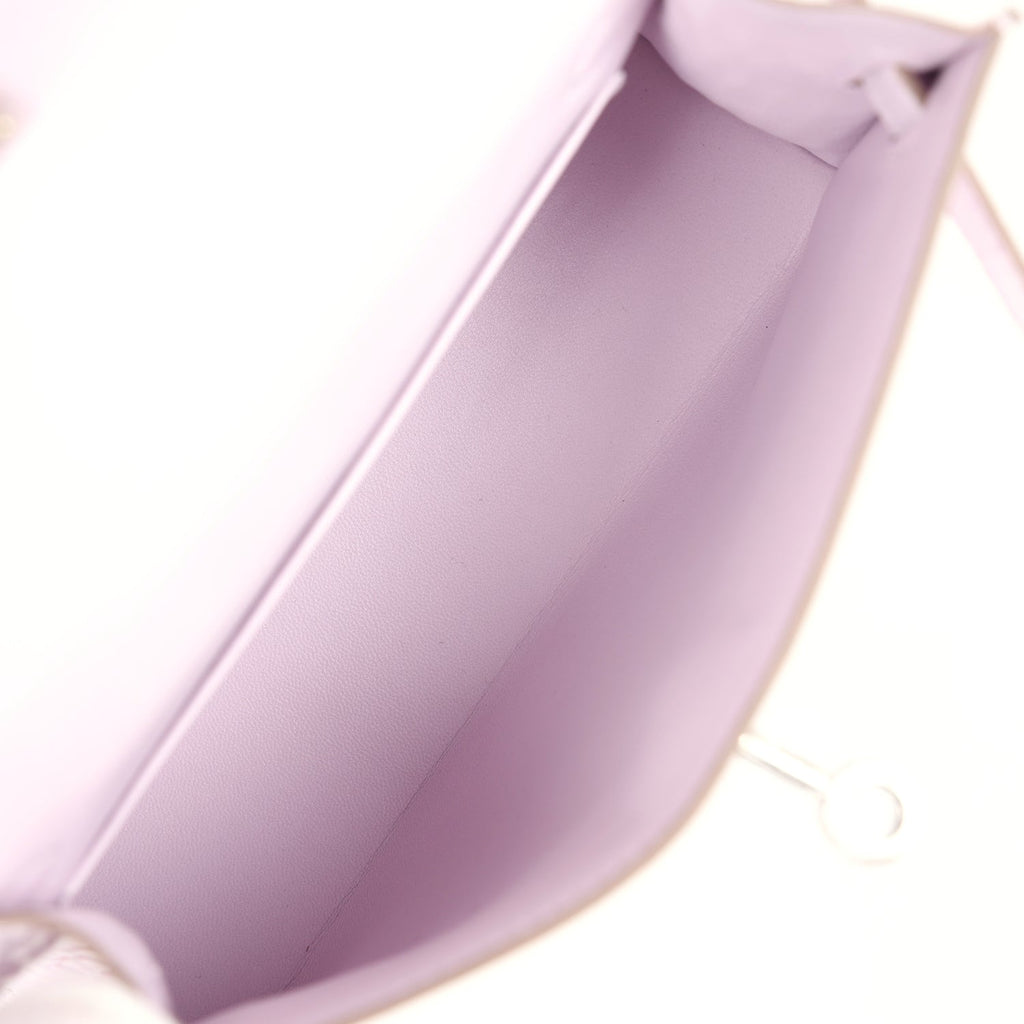 Hermès Kelly Sellier 20 Mauve Pale Boreal Satin Faux Leather Palladium Hardware