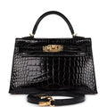 Hermès Kelly Sellier 20 Black Shiny Faux Leather Gold Hardware