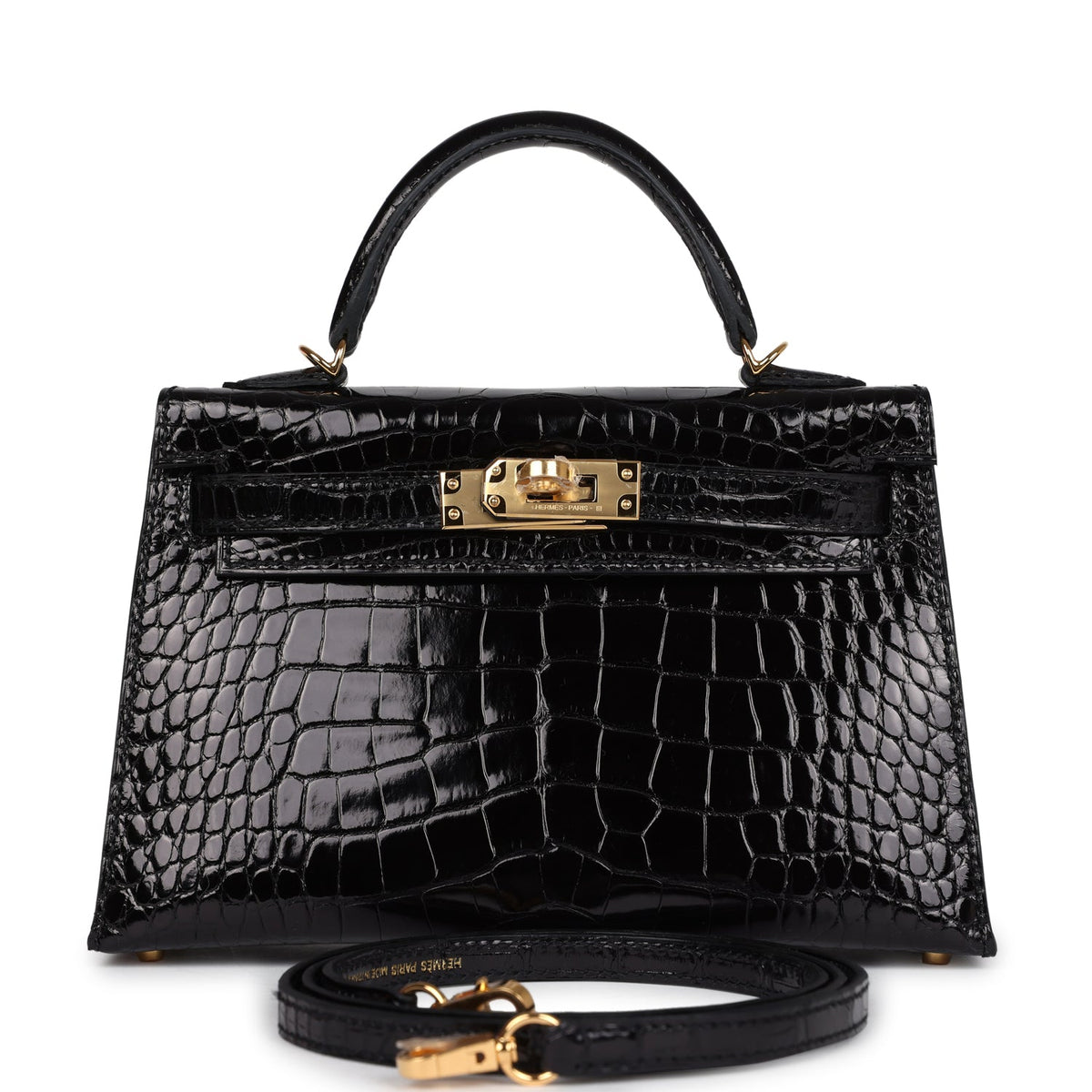 Hermès Kelly Sellier 20 Black Shiny Faux Leather Gold Hardware