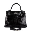 Hermès Kelly Sellier 25 Black Shiny Faux Leather Palladium Hardware