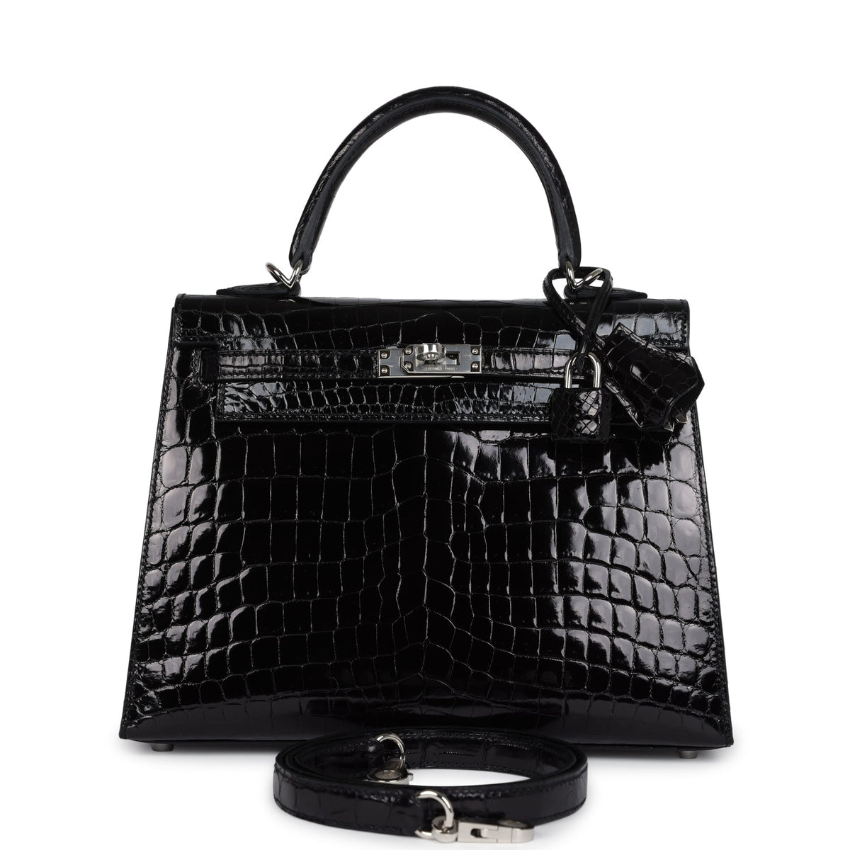 Hermès Kelly Sellier 25 Black Shiny Faux Leather Palladium Hardware