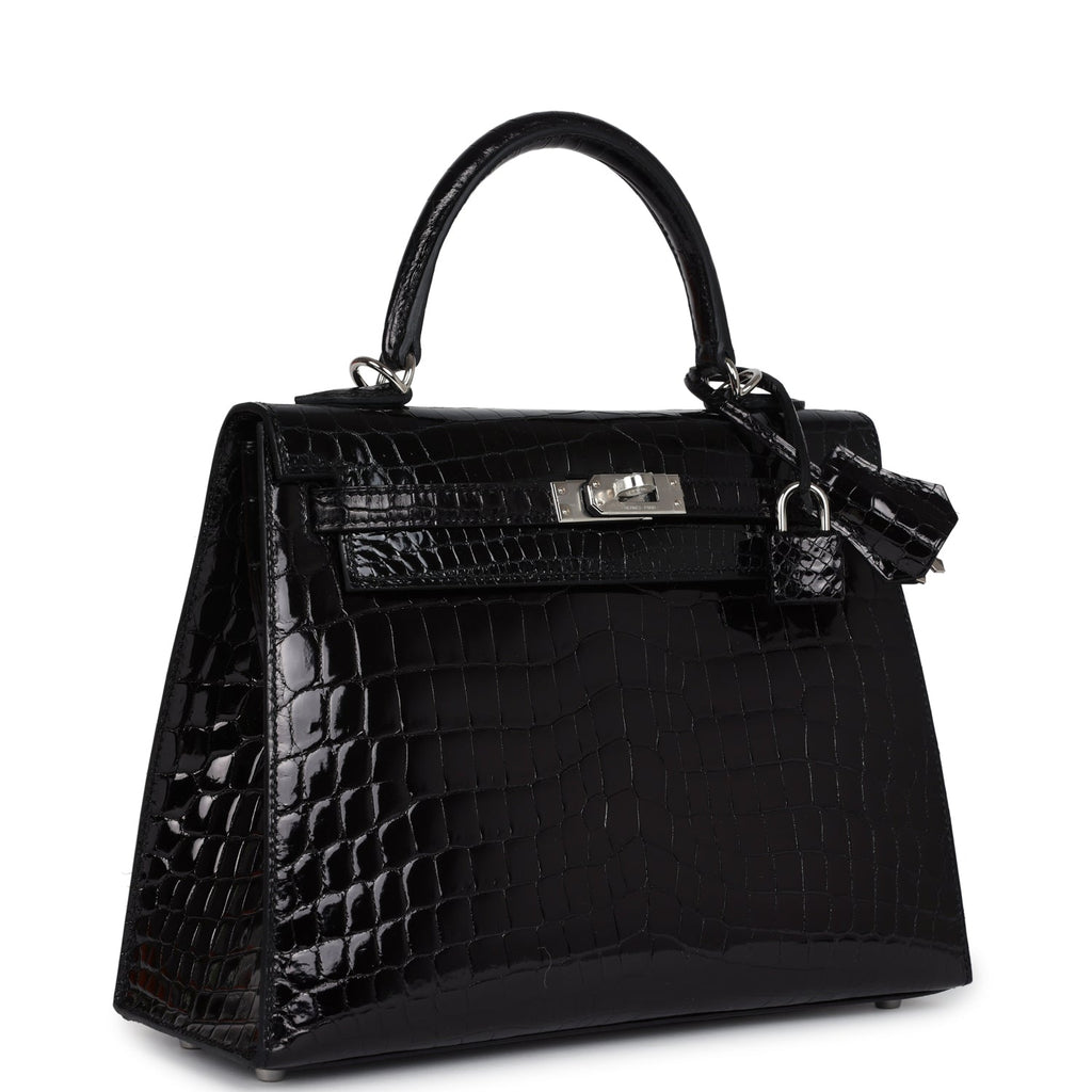 Hermès Kelly Sellier 25 Black Shiny Faux Leather Palladium Hardware