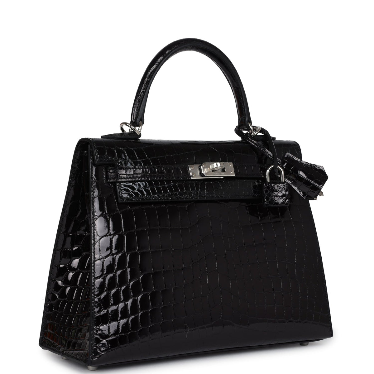 Hermès Kelly Sellier 25 Black Shiny Faux Leather Palladium Hardware