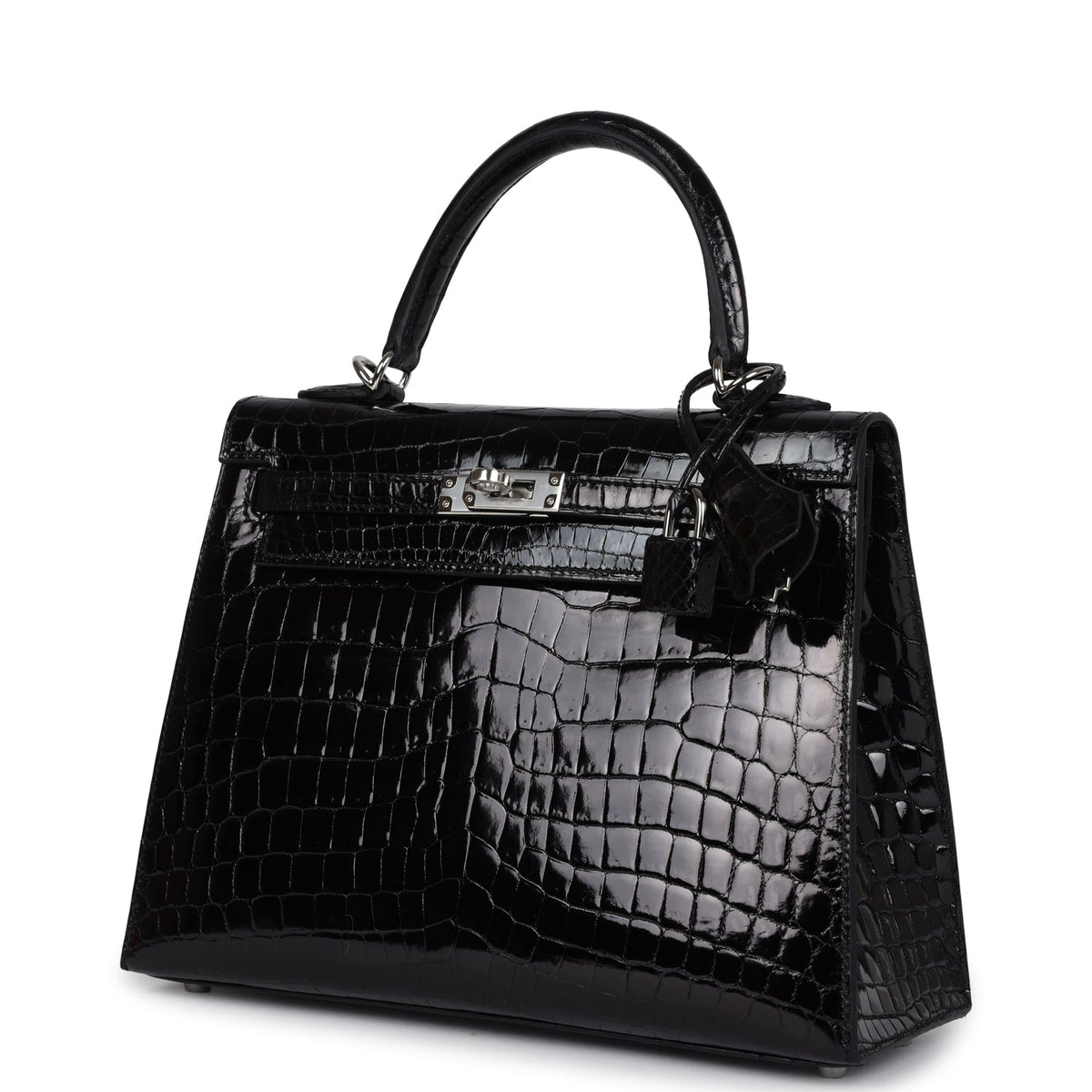 Hermès Kelly Sellier 25 Black Shiny Faux Leather Palladium Hardware