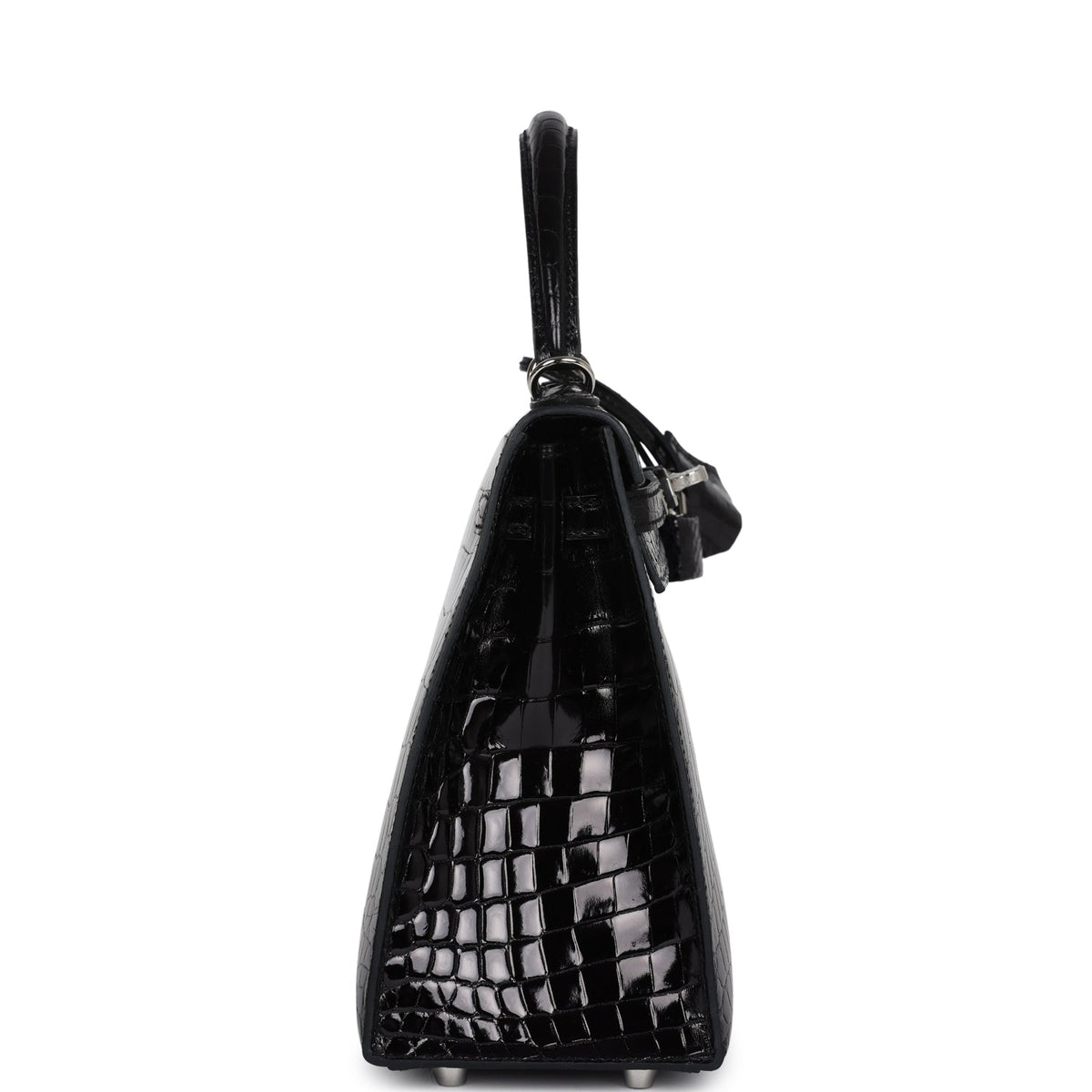 Hermès Kelly Sellier 25 Black Shiny Faux Leather Palladium Hardware