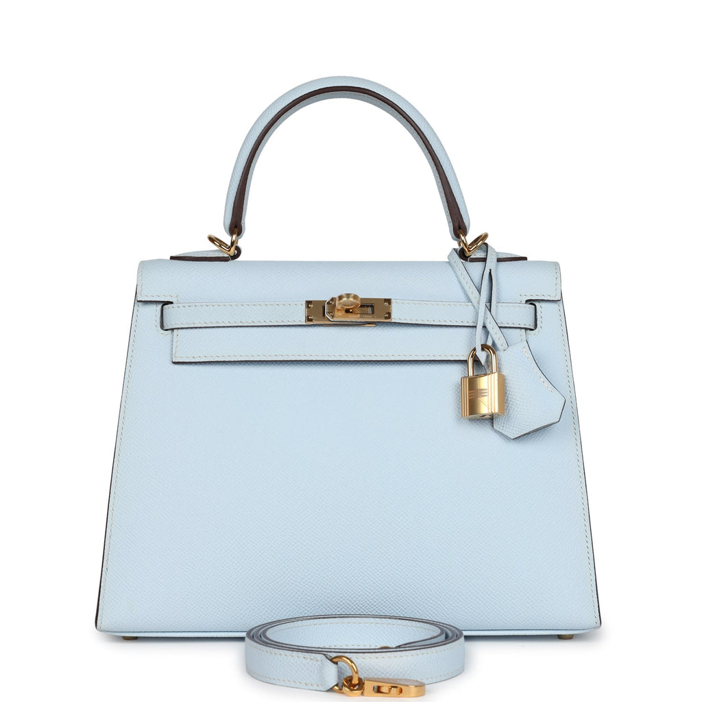 Hermès Kelly Sellier 25 Bleu Brume Epsom Gold Hardware