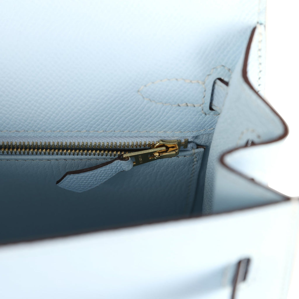 Hermès Kelly Sellier 25 Bleu Brume Epsom Gold Hardware