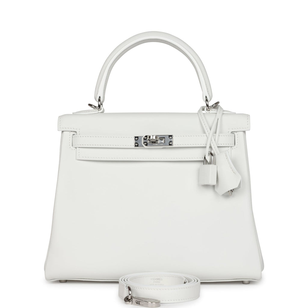 Hermès Kelly Retourne 25 New White Swift Palladium Hardware