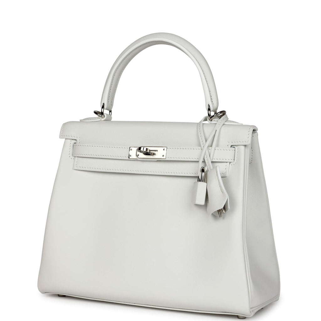 Hermès Kelly Retourne 25 New White Swift Palladium Hardware