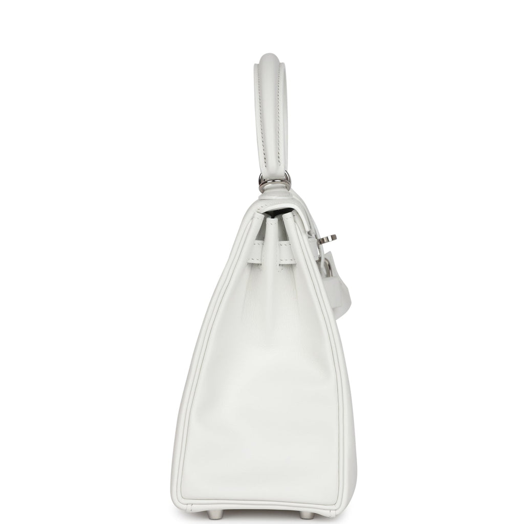 Hermès Kelly Retourne 25 New White Swift Palladium Hardware