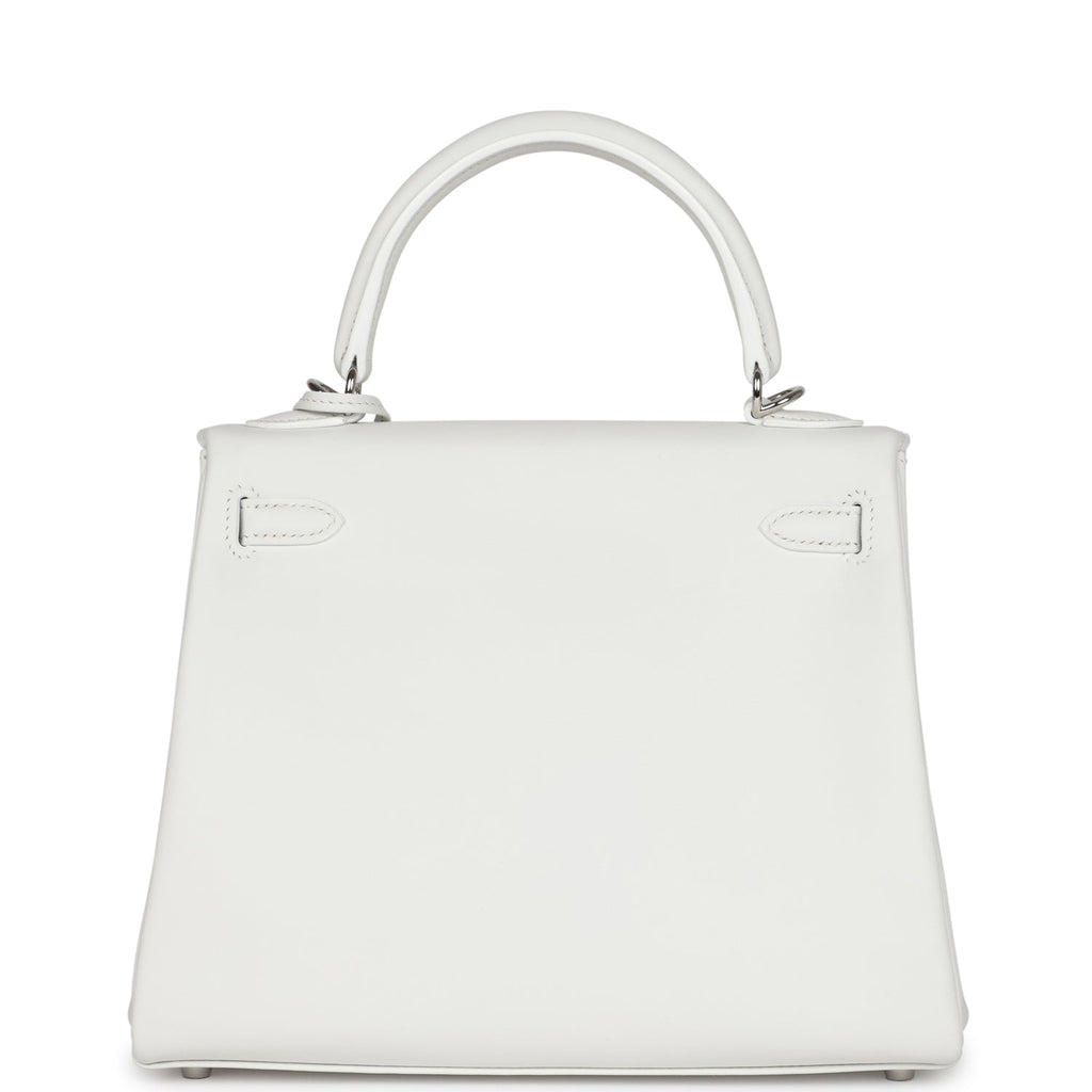 Hermès Kelly Retourne 25 New White Swift Palladium Hardware