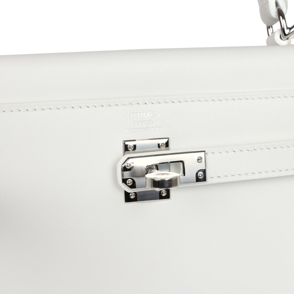 Hermès Kelly Retourne 25 New White Swift Palladium Hardware