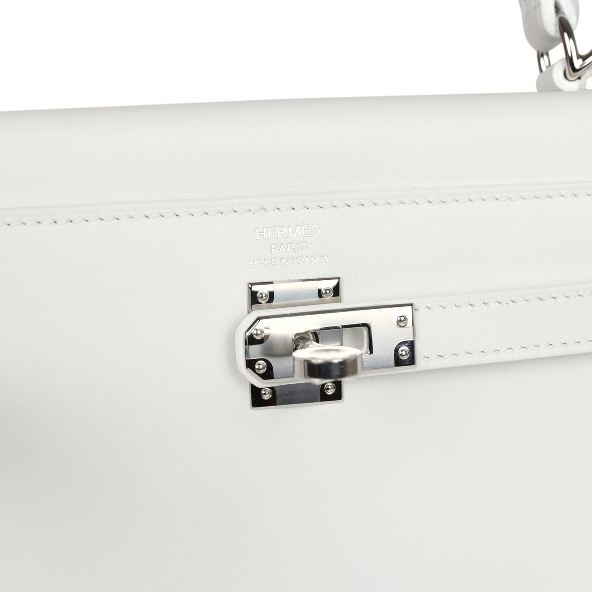 Hermès Kelly Retourne 25 New White Swift Palladium Hardware