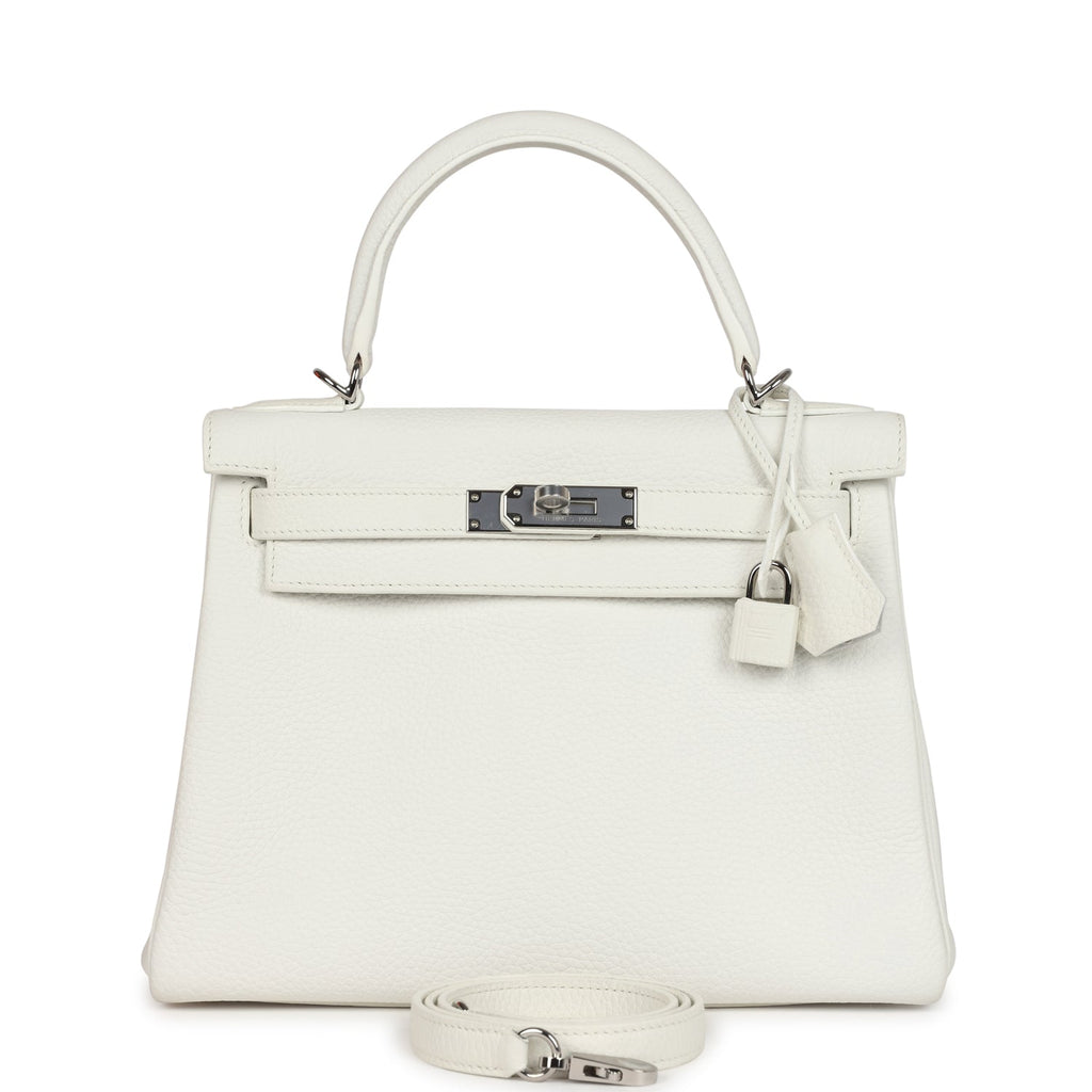 Hermès Kelly Retourne 28 White Clemence Palladium Hardware