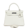 Hermès Kelly Retourne 28 White Clemence Palladium Hardware