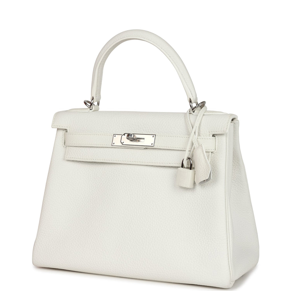 Hermès Kelly Retourne 28 White Clemence Palladium Hardware
