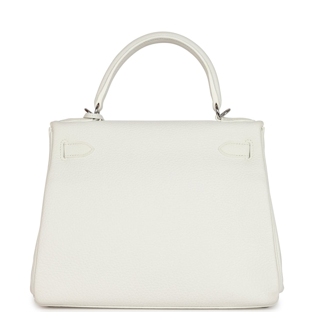 Hermès Kelly Retourne 28 White Clemence Palladium Hardware
