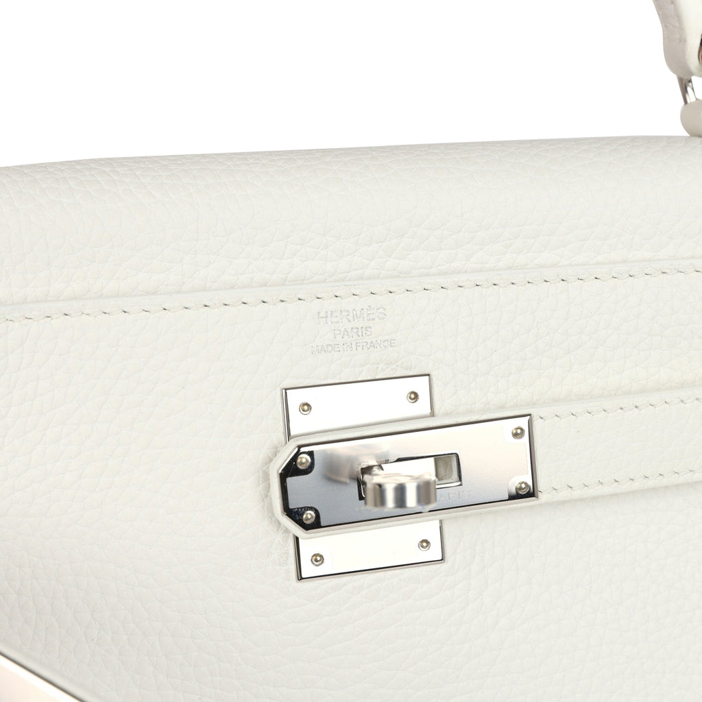 Hermès Kelly Retourne 28 White Clemence Palladium Hardware