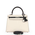 Hermès Special Order (HSS) Kelly Sellier 25 Nata and Black Chevre Mysore Brushed Palladium Hardware