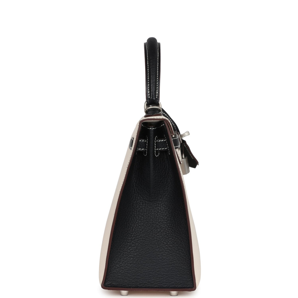 Hermès Special Order (HSS) Kelly Sellier 25 Nata and Black Chevre Mysore Brushed Palladium Hardware