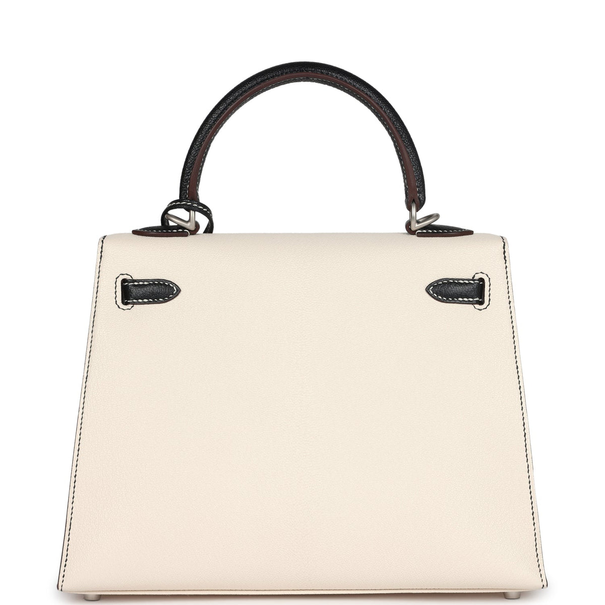 Hermès Special Order (HSS) Kelly Sellier 25 Nata and Black Chevre Mysore Brushed Palladium Hardware