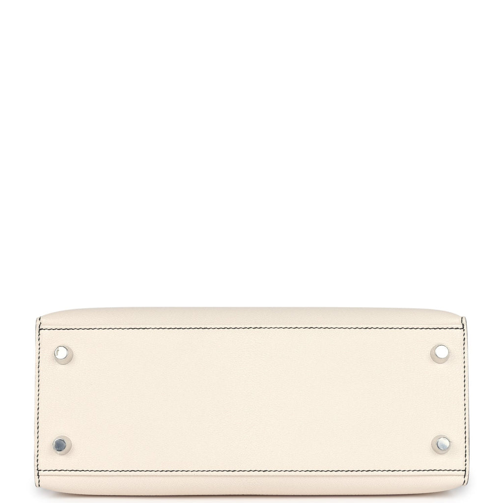 Hermès Special Order (HSS) Kelly Sellier 25 Nata and Black Chevre Mysore Brushed Palladium Hardware