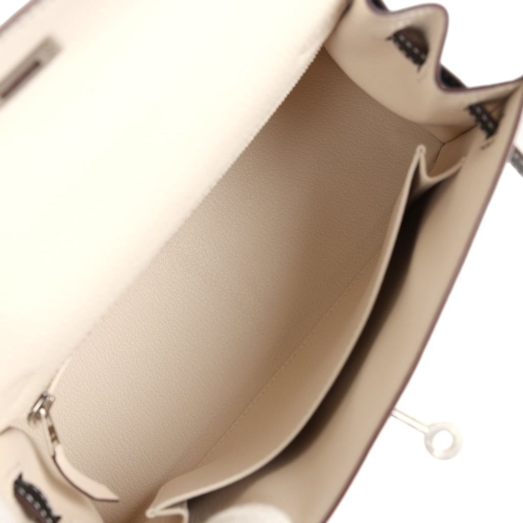 Hermès Special Order (HSS) Kelly Sellier 25 Nata and Black Chevre Mysore Brushed Palladium Hardware