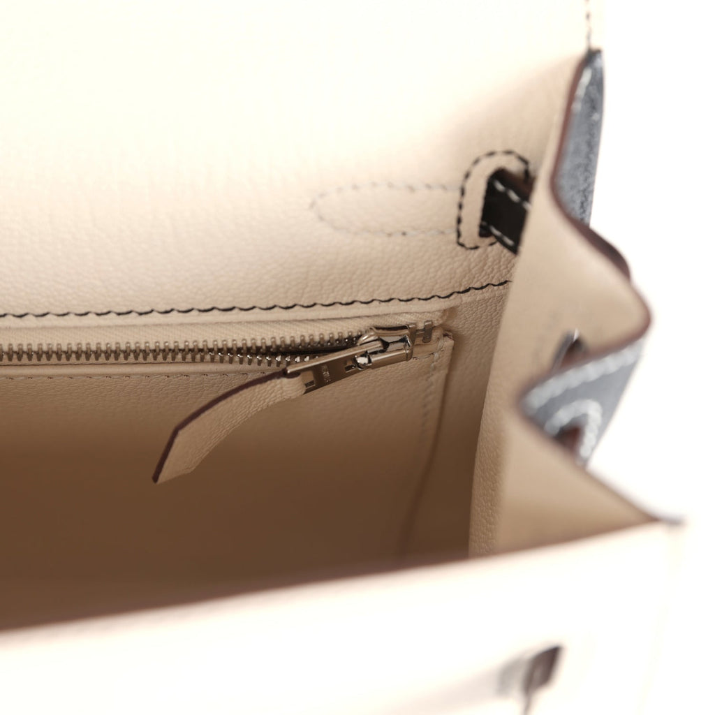 Hermès Special Order (HSS) Kelly Sellier 25 Nata and Black Chevre Mysore Brushed Palladium Hardware