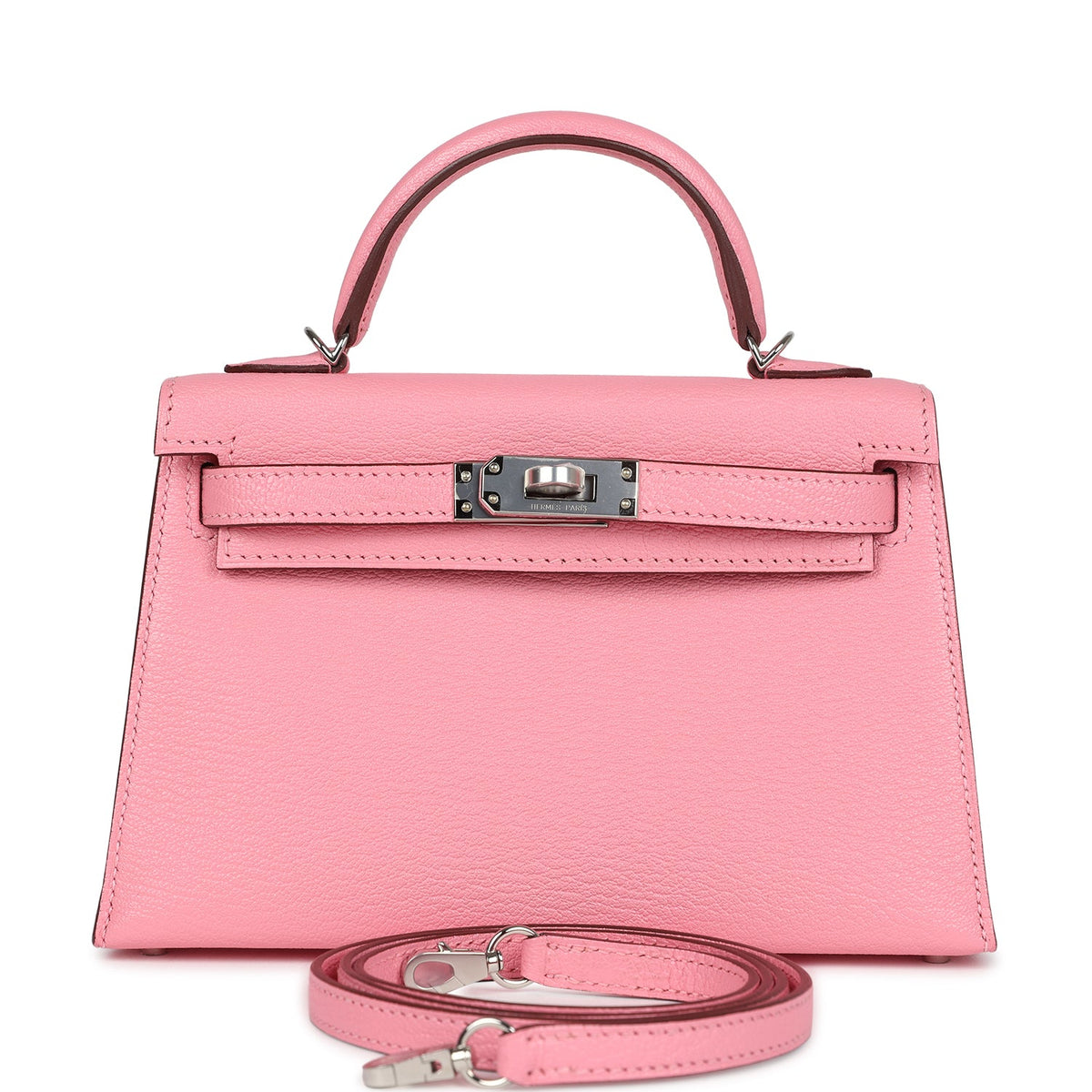Hermès Kelly Sellier 20 Rose Confetti Verso Chèvre Palladium Hardware